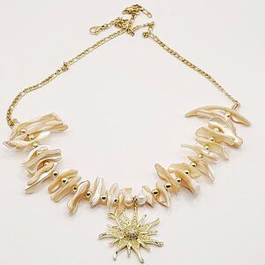 **🌞 SET Shell Beige Hoop Necklace 18K Gold